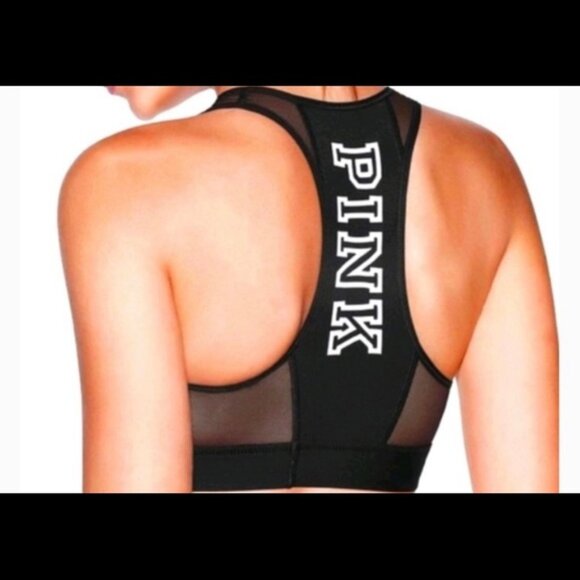 VS Pink Logo Maroon Mesh Sports Bra Size L - Picture 4 of 4